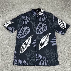 Cubavera Shirt Mens Medium Black Gray Hawaiian Tropical Short Sleeve Button Up